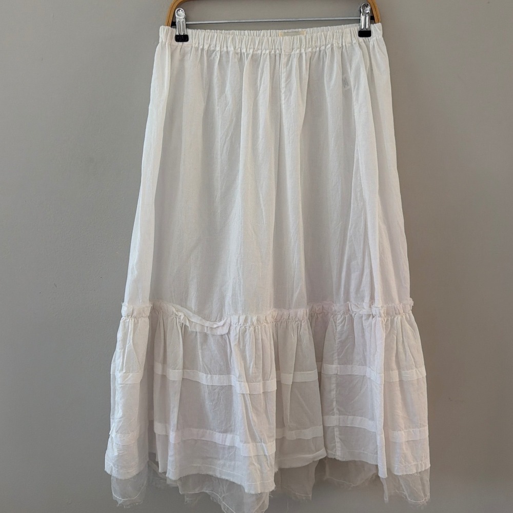 Krista Larson White 100% Cotton Tiered Midi Skirt One Size Made in USA Pintuck